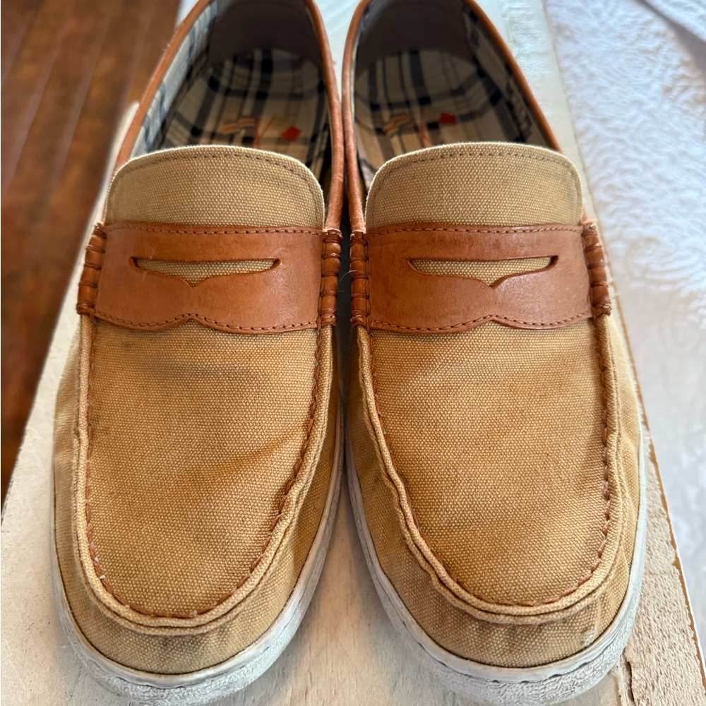 Cole Haan Tan Canvas Slip-On Loafers